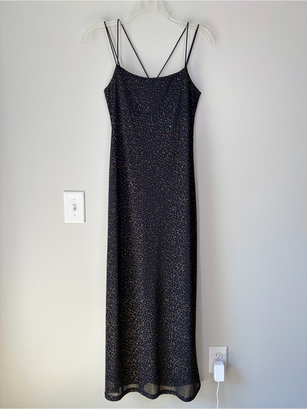 Byer Too! Vintage Black Gold Sparkle Dot Maxi Dress Gown Dark Feminine Romantic